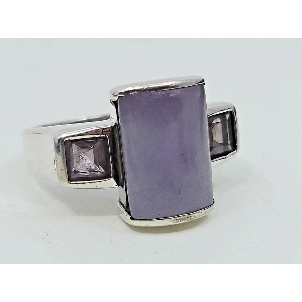 Sterling Silver Amethyst Quartz Accent Three Gemstone Women's Ring‎ Size 8